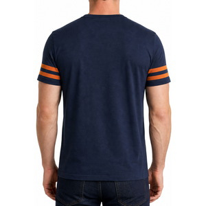 เสื้อยืดผู้ชายแขนสั้นลายทางสีกรมท่าส้มสีกรมท่าเสื้อยืดลำลอง - Product Image 4