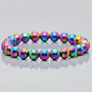 Chakrcalume Perles de pierres précieuses en hématite naturelle enduite, forme boule lisse 8mm, qualité AAA, cadeau unisexe tendance, bracelet pour troisième personne - Product Image 1