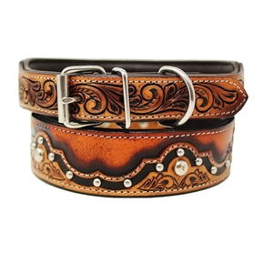 100% collier de chien en cuir de vache américain qualité supérieure Super doux rembourré Design en relief floral fabricant en gros Rivet solide - Product Image 1