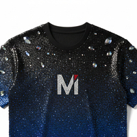 T-shirt Homme Oversize Bling Strass Mode Urbaine Été Manches Courtes Décoration Cristal Brillant Grande Taille Décontracté 100% Coton