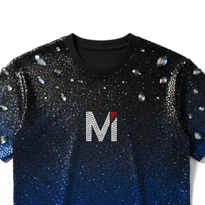 Camiseta con Pedrería Brillante para Mujer, Moda de Verano, Manga Corta, Decoración de Cristales, Talla Grande, Informal, de Algodón - Product Image 2