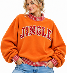 <b>Women's</b> Custom <b>Christmas</b> Mock Neck <b>Sweatshirt</b> Oversized Cotton Fleece Polka Dots Letter Patch Embroidery Wholesale Pullover - Product Image 1