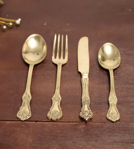 <b>Vintage</b> Brass <b>Cutlery</b> Set of 4 Pieces Spoon Fork Knife Elegant Design Dining Utensils - Product Image 1