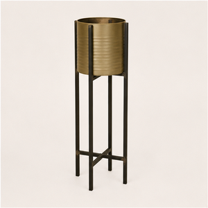 Luxury Gold Metal Planter with Tall Black Iron <b>Stand</b> Modern Indoor Decorative Round Flower <b>Pot</b> for Living Room Office Decor - Product Image 6