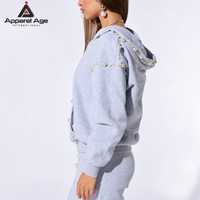 Ensemble de survêtement sportif deux pièces pour femme, personnalisé, avec sweat à capuche zippé surdimensionné brodé de perles et strass et pantalon de survêtement large