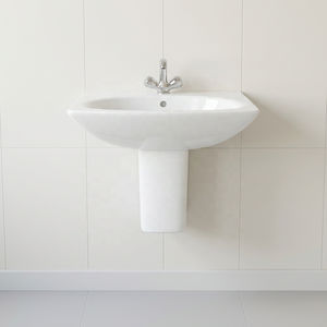 Modern Square Ceramic Half Pedestal Wash Basin Space Saving Wall Hung Sink For Hotel Bathroom - Product Image 5