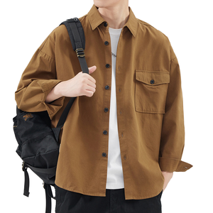 Camisa de Hombre de Verano, Transpirable, de Lino y Algodón, Satén, Lisa, de Manga Larga, Casual, Antiarrugas, con Cuello Camisero, 160g - Product Image 1