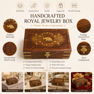 Coffret à bijoux en bois artisanal Royal Craft, élégant organisateur de rangement pour bagues, colliers, boucles d'oreilles, cosmétiques, cadeau - Product Image 6
