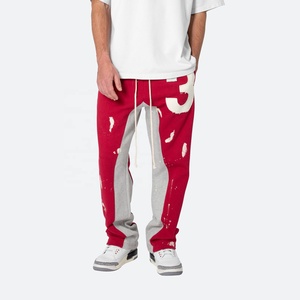 Lose Fit pantalons de survêtement surdimensionnés polaire de haute qualité logo personnalisé Streetwear homme pantalon lourd deux panneaux patchs en détresse - Product Image 2