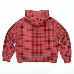 Premium Red Black Plaid Zip Up Hoodie <b>Flannel</b> Pattern Attached Hood Full Zip Long Sleeve Casual Overshirt <b>Jacket</b> Streetwear - Product Image 3