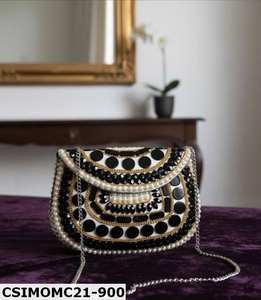 Pochette élégante moderne vintage, sac à bandoulière ethnique en métal poli antique avec sculpture en mosaïque, idéal pour les soirées - Product Image 3