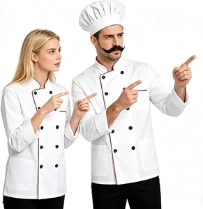 Chaqueta de Chef Blanca de Manga Larga para Hombre con Gorro y Bigote, Uniforme para Restaurante o Bar, Cierre de Botones, Tejido de Algodón - Product Image 2