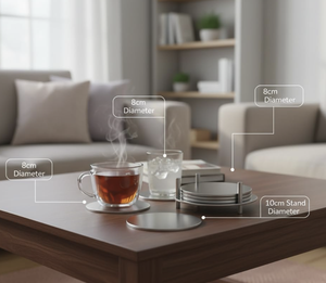 Q.M.R.F HANDICRAFTS Juego de Posavasos de Acero Inoxidable con Soporte, Cierre Acanalado, Fácil de Limpiar, Modelo CRS-0023 para Café, Té y Bar - Product Image 2