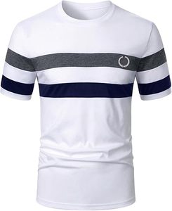 T-shirt à manches courtes rayé blanc pour homme avec logo sur le devant, col rond décontracté, coupe ajustée, en jersey de coton - Product Image 3
