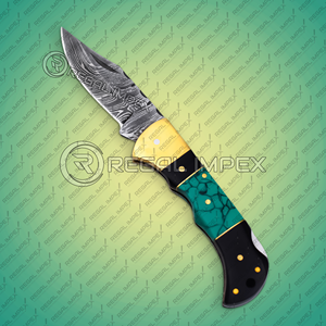 Couteau pliant artisanal en acier au carbone à pointe tombante, manche en bois, outil EDC, 7,5 pouces, pour le camping, la sculpture, cadeau pour père, Regal Impex - Product Image 2