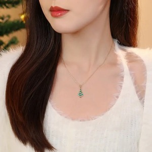 Elegant Women's Christmas <b>Tree</b> Pendant <b>Necklace</b> Sterling Silver 18K White/Yellow Gold Plated 0.2 Carat Moissanite <b>Necklace</b> - Product Image 3