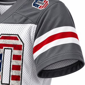 Maillot de football américain pour homme, imprimé drapeau USA, col en V, manches courtes, maille respirante, uniforme personnalisé avec nom et numéro - Product Image 4