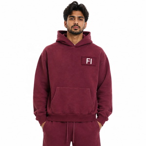 Sweat-shirts à capuche bordeaux personnalisés avec logo, coupe oversize et carrée, effet délavé, épais, style streetwear vintage - Product Image 1