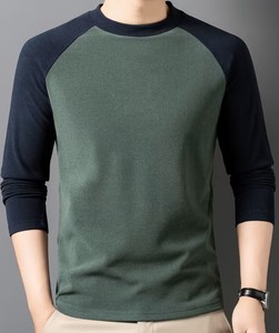 Camiseta de Manga Larga con Cuello Redondo y Bloques de Color para Hombre, Estilo Raglán, Bordada, Casual, Lavable a Máquina, Cómoda - Product Image 3