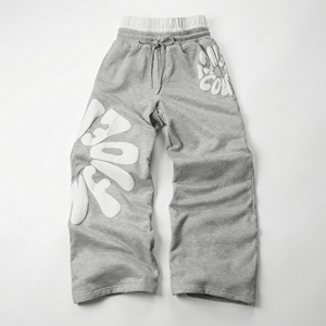 Pantalon de survêtement gris à imprimé en relief |   Jogging surdimensionnés de style streetwear |   Pantalon de survêtement avec grand logo |   Fabricant OEM personnalisé - Product Image 1