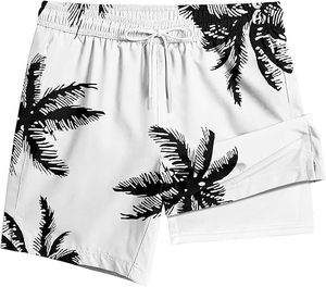 Men's White Palm <b>Tree</b> Print Swim Shorts Quick Dry Polyester Regular Fit Adult - Product Image 1
