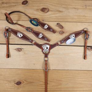 Ensemble de harnais et de têtière en cuir véritable pour l'équitation occidentale, disponible en noir et marron - Product Image 1
