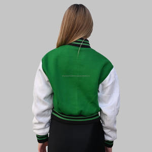 Chaqueta universitaria de alta calidad hecha en fábrica para mujer, forro polar de algodón con cuello verde levantado, chaqueta con letras verdes - Product Image 2
