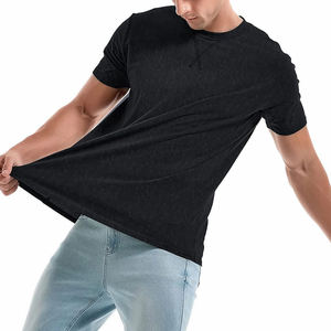 Camiseta negra para hombre, diseño liso, manga corta, algodón transpirable, logotipo personalizado, ropa casual, suministro al por mayor, ajuste veraniego - Product Image 4