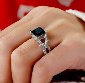 Bague de fiançailles en onyx noir véritable taille princesse pour femme, en argent sterling 925, bijou de mariée vintage, cadeau - Product Image 5