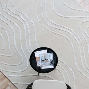 Luxury Ivory Textured Area Rug Hand Tufted Wavy Line Carpet Wool Viscose Modern <b>Floor</b> Mat for Living Room Decor Cozy Elegance - Product Image 4