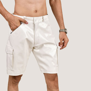 กางเกงขาสั้นหนังแฟชั่นผู้ชาย หนังแท้นุ่ม สตรีทแวร์ลำลอง กางเกงขาสั้นหนังผู้ชายสั่งทำ OEM - Product Image 1