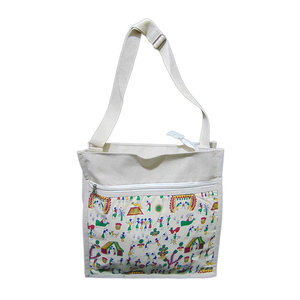 Sustainable Cotton Canvas Conference <b>Bag</b> with Zipper Closure Shoulder Handle Geometric Pattern White Color Custom Logo Printing - Product Image 1