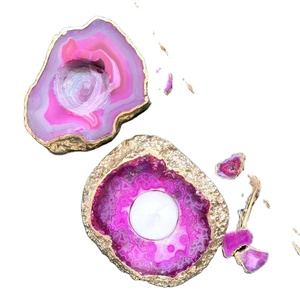 Bougeoir à tiroir décoratif exclusif en pierre d'agate bleue Poignées polies à bord doré pour meubles de maison, de bureau et d'hôtel - Product Image 5