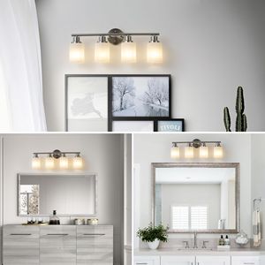 24\" Modern 4-<b>Light</b> Vanity Wall <b>Sconce</b> Brushed Nickel Finish Frosted Glass Shades for Bathroom Hallway Lighting No Bulb Required - Product Image 6