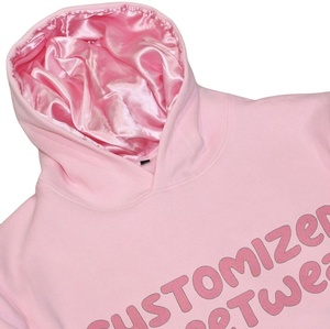 Sweat à capuche 100% coton hommes Streetwear blanc uni tricoté impression numérique 350 grammes Satin doublé Double couche écologique hiver - Product Image 2