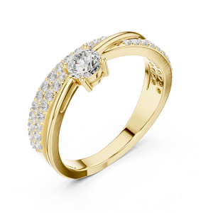 Bague de fiançailles solitaire ronde en or jaune de luxe avec double rangée de pavés, bague de promesse de mariage pour femme, bijoux - Product Image 3