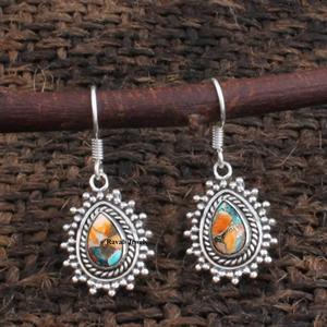 2025 boucles d'oreilles à la mode en argent sterling 925 du fabricant 6x8mm huître épineuse cuivre Turquoise plaqué rhodium pour les mariages - Product Image 2