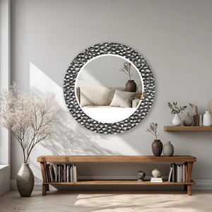Round Handmade Contemporary Design Wall <b>Mirror</b> with Hammered <b>Silver</b> Finish and Bone Inlay From REHMAN CRAFT - Product Image 4