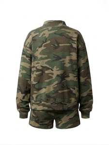 Women's Camo Crewneck Blank Sweatshirt & Short Female 320gsm Loose Fit Lounge Wear Your Own Brand Name <b>Sweater</b> <b>Sets</b> OEM ODM - Product Image 3