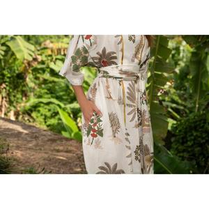 Vestido Kimono Boho a Cuadros para Mujer, con Cinturón, Corte Holgado, Manga Murciélago, Cuello en V, Algodón, Largo Midi, Ropa Casual de Verano - Product Image 5