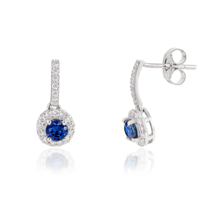 Boucles d'oreilles pendantes minimalistes en or blanc 14 carats avec saphir bleu et diamant, pierres précieuses 100% naturelles, pour filles, usage quotidien - Product Image 3
