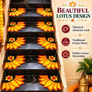 Juego de 6 tapetes de lana Rangoli Lotus Corner |   Tapetes Decorativos con Diseño Floral para Escaleras, Entrada, Sala de Pooja, Sala de Estar y Decoración del Hogar - Product Image 3