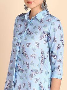 มาเซาเสื้อเชิ้ตผู้หญิงผ้าฝ้ายพิมพ์ลายคอปก 3/4 แขนเสื้อทรงลำลองแบบสวมใส่สบาย - Product Image 4