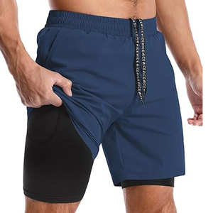 Shorts de sport 2 en 1 pour hommes, avec doublure de compression, pour la course et le fitness, avec poche pour téléphone, fabricant OEM - Product Image 1