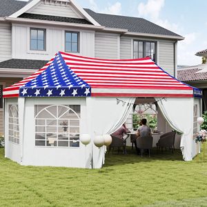 Tenda per feste con bandiera americana resistente da 22,3 x 16,4 piedi con 2 porte e 6 finestre, telaio in acciaio e tessuto in poliestere - Product Image 2