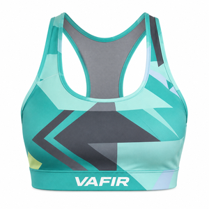 Soutien-gorge de sport à compression pour femme, maintien élevé, séchage rapide, avec logo frontal, motif à carreaux, style côtelé, en Spandex/Polyester - Product Image 1