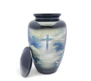 Venta al por mayor de urnas para cenizas personalizadas con esmalte cruzado para adultos, hombres y mujeres, recipientes de cremación de aluminio para restos humanos, suministros funerarios - Product Image 1