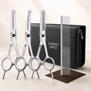 Juego de tijeras de primera calidad para el cuidado de mascotas, fabricadas con acero inoxidable de alta calidad, kit profesional para cortar el pelo de perros y gatos con estuche - Product Image 4