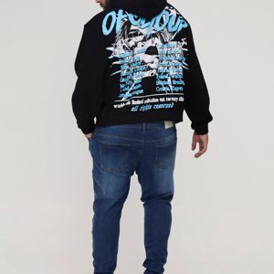 Sweat-shirt à capuche noir pour homme, coupe oversize, style streetwear, imprimé édition limitée, en coton French Terry, logo frontal, collection automne - Product Image 4