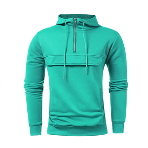 เสื้อฮู้ดซิปหนึ่งในสี่สีเขียวอมฟ้าสำหรับผู้ชาย ทรงเข้ารูป ผ้าถัก สวมใส่สบาย สีพื้น แขนยาว มีกระเป๋าหน้า เหมาะสำหรับใส่ในฤดูใบไม้ร่วง - Product Image 5